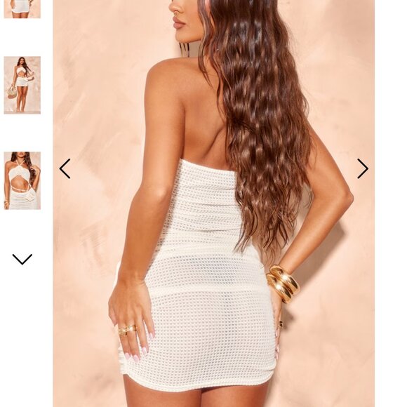 PLT Cream Texture Halter Cut Out Flower Dress, 0 - Picture 2 of 7